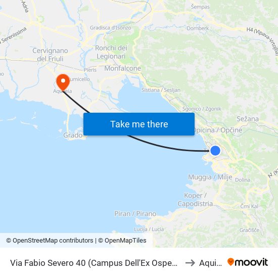 Via Fabio Severo 40 (Campus Dell'Ex Ospedale Militare) to Aquileia map