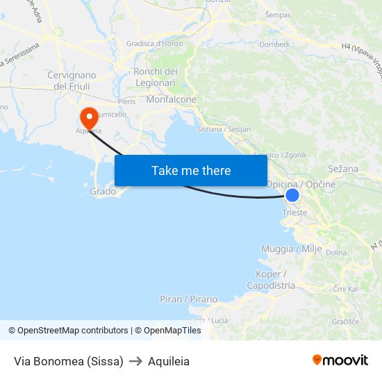 Via Bonomea (Sissa) to Aquileia map
