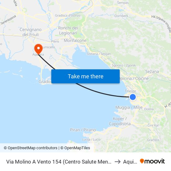 Via Molino A Vento 154 (Centro Salute Mentale Maddalena) to Aquileia map