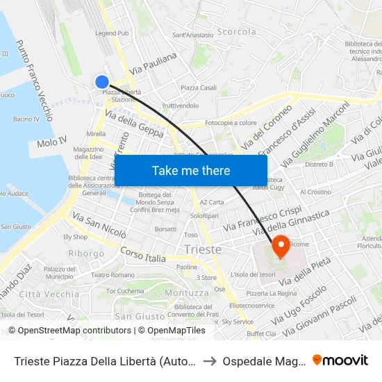 Trieste Piazza Della Libertà (Autostazione) to Ospedale Maggiore map