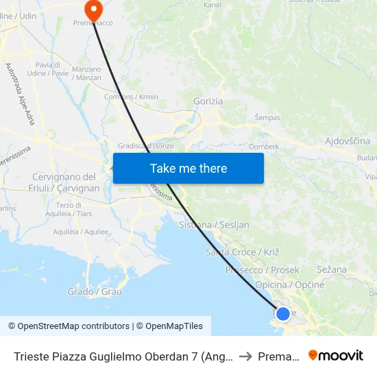 Trieste Guglielmo Oberdan Square 7 (Corner of XXIV May Street) to Premariacco map