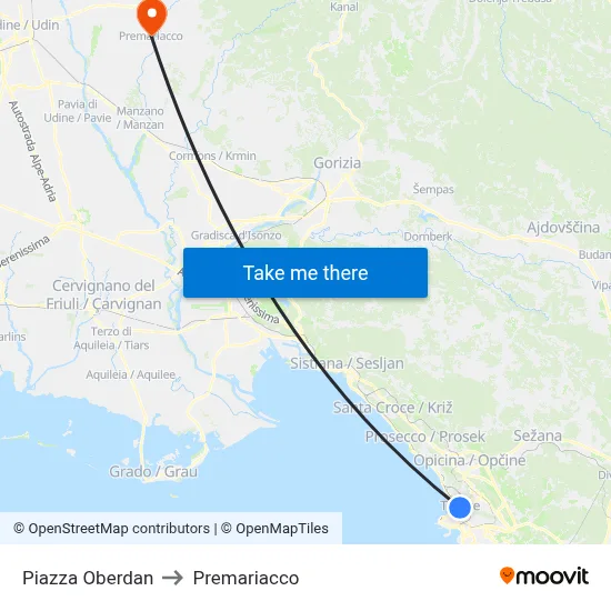 Oberdan Square to Premariacco map
