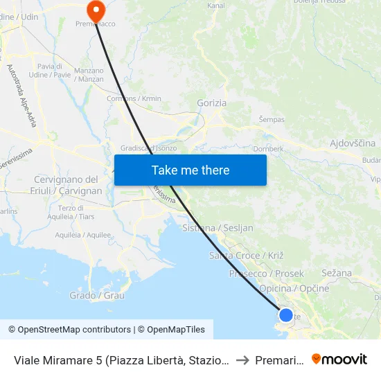 Miramare Avenue 5 (Liberty Square, Railway Station) to Premariacco map