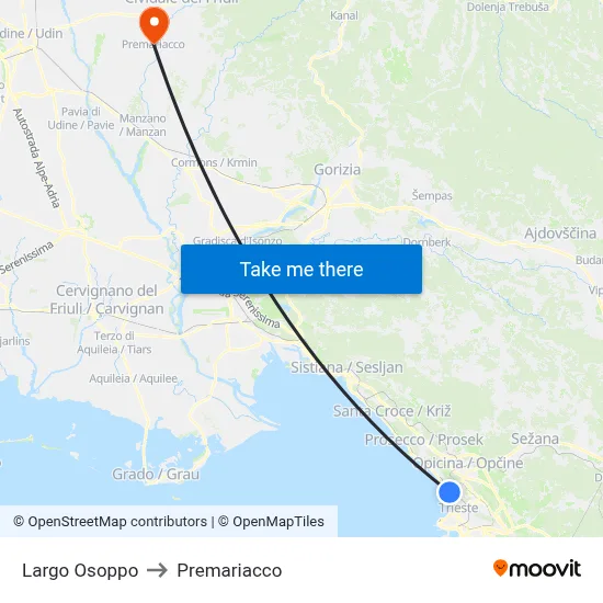 Osoppo Square to Premariacco map
