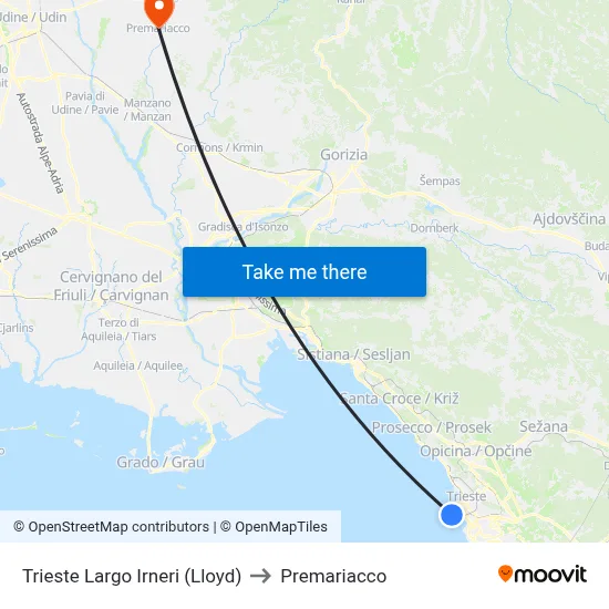 Trieste Largo Irneri (Lloyd) to Premariacco map