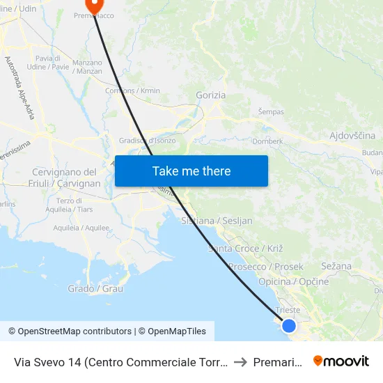 Via Svevo 14 (Torri D'Europa Shopping Center) to Premariacco map