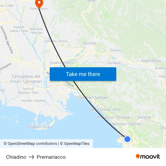 Chiadino to Premariacco map