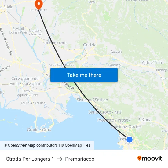 Road to Longera 1 to Premariacco map