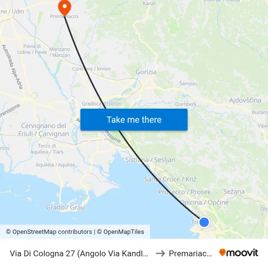 Via Di Cologna 27 (Corner of Via Kandler) to Premariacco map