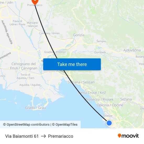 Via Baiamonti 61 to Premariacco map