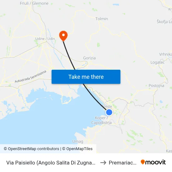Via Paisiello (Corner of Salita Di Zugnano) to Premariacco map