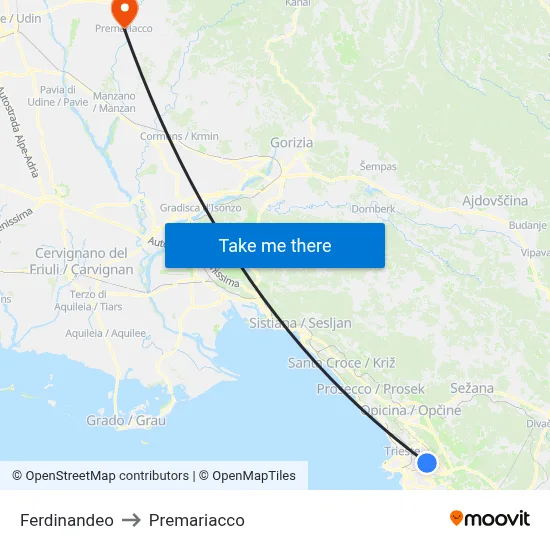 Ferdinandeo to Premariacco map