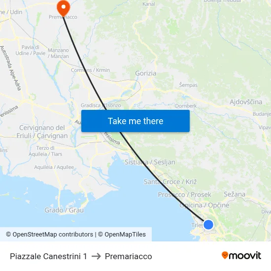 Canestrini Square 1 to Premariacco map