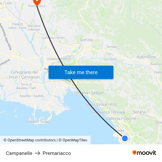Campanelle to Premariacco map