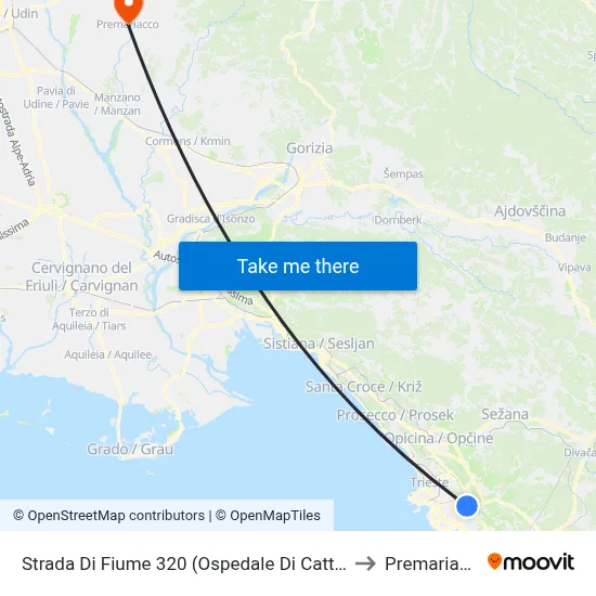 Fiume Road 320 (Cattinara Hospital) to Premariacco map