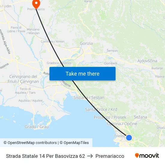 State Road 14 to Basovizza 62 to Premariacco map