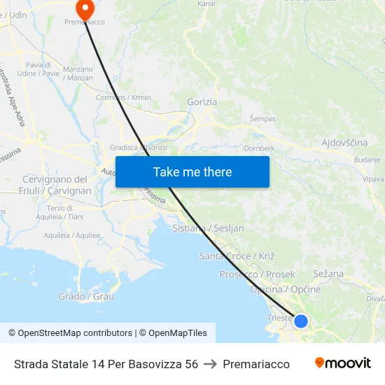State Road 14 to Basovizza 56 to Premariacco map