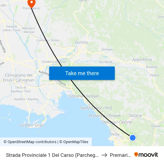 Provincial Road 1 of Carso (Basovizza Parking) to Premariacco map
