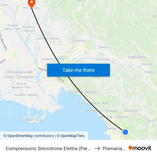 Sincrotrone Elettra Complex (Parking) to Premariacco map