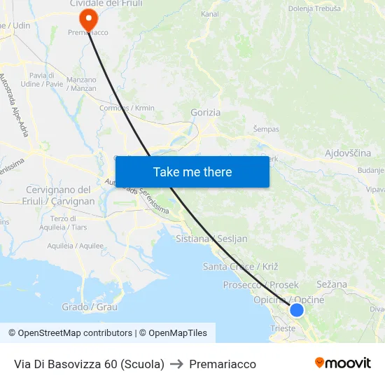 Basovizza Street 60 (School) to Premariacco map