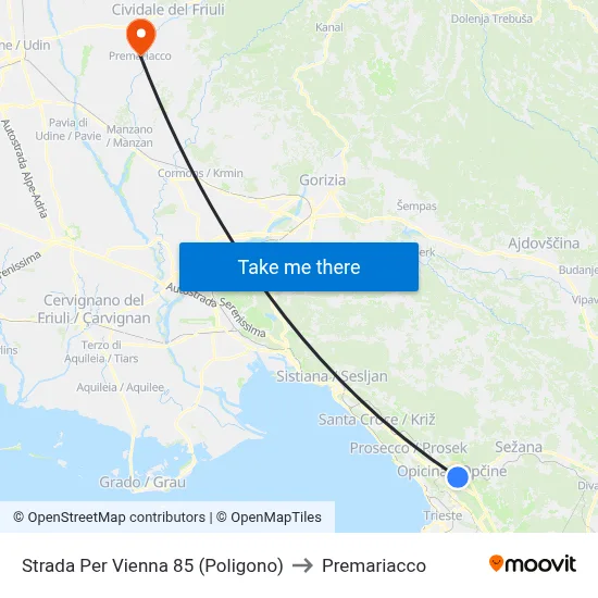 Vienna Road 85 (Polygon) to Premariacco map