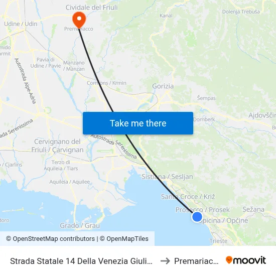 State Road 14 of Venezia Giulia 9 to Premariacco map