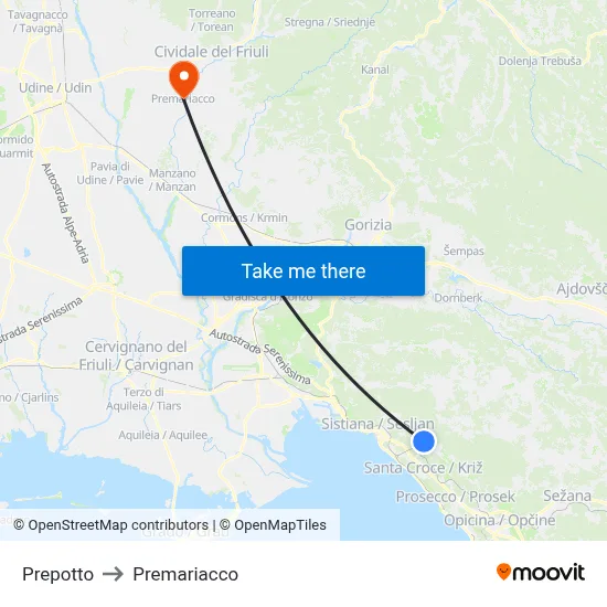 Prepotto to Premariacco map