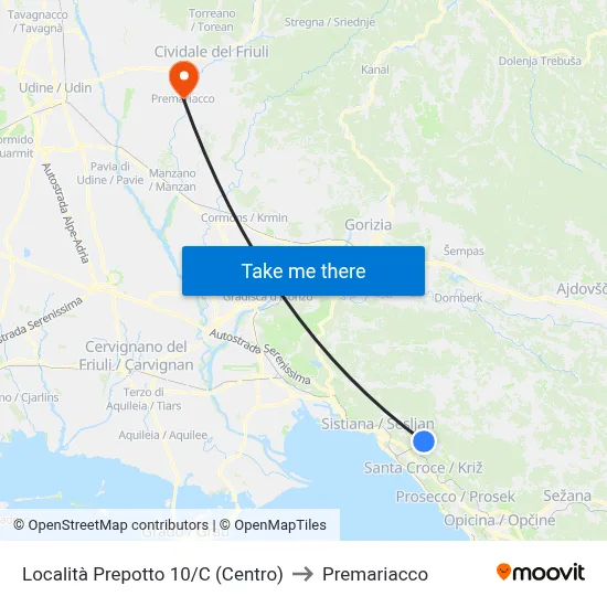 Prepotto Location 10/C (Center) to Premariacco map