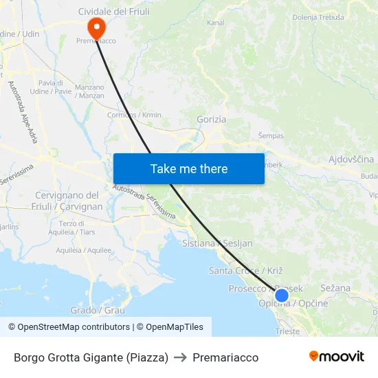 Borgo Grotta Gigante (Square) to Premariacco map