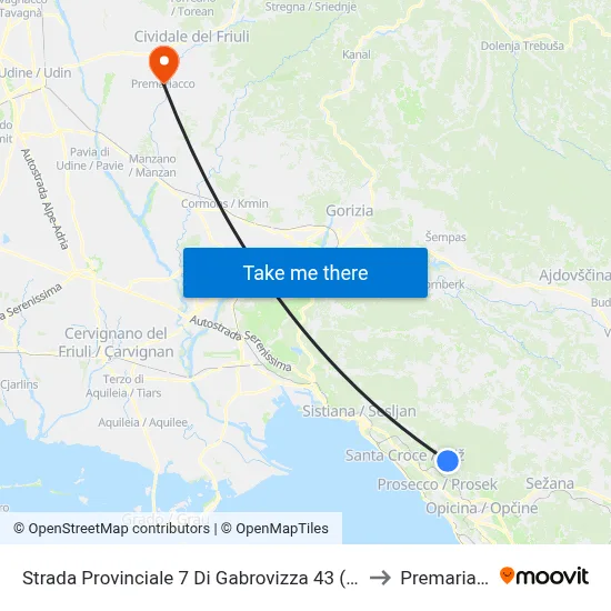 Provincial Road 7 of Gabrovizza 43 (Sgonico) to Premariacco map