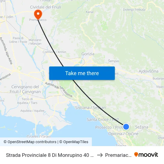 Provincial Road 8 of Monrupino 40 (Col) to Premariacco map