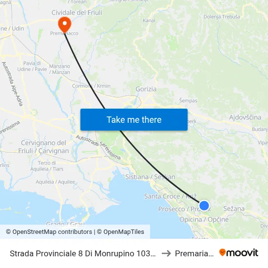 Provincial Road 8 of Monrupino 103 (Repen) to Premariacco map