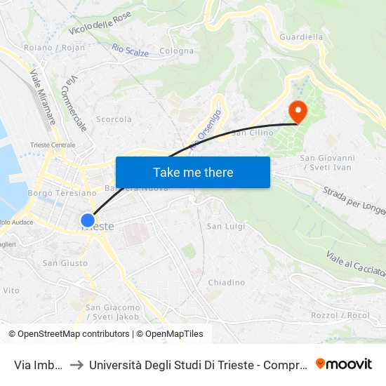 Via Imbriani 2 to Università Degli Studi Di Trieste - Comprensorio San Giovanni map