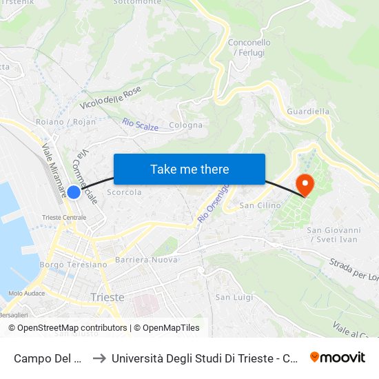 Campo Del Belvedere 3 to Università Degli Studi Di Trieste - Comprensorio San Giovanni map