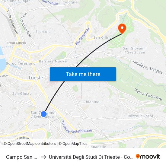 Campo San Giacomo 3 to Università Degli Studi Di Trieste - Comprensorio San Giovanni map