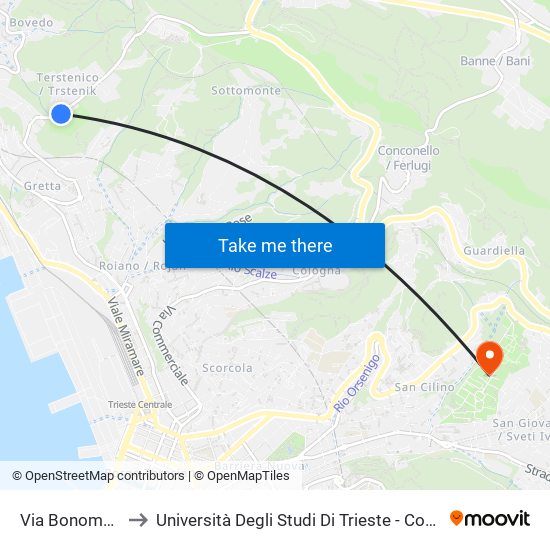 Via Bonomea 108/21 to Università Degli Studi Di Trieste - Comprensorio San Giovanni map