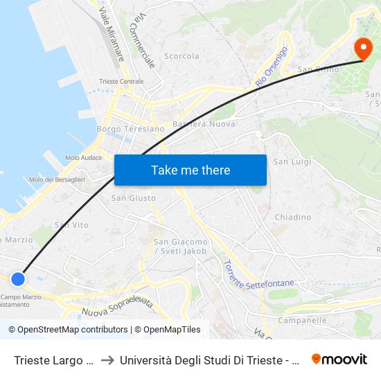 Trieste Largo Irneri (Lloyd) to Università Degli Studi Di Trieste - Comprensorio San Giovanni map