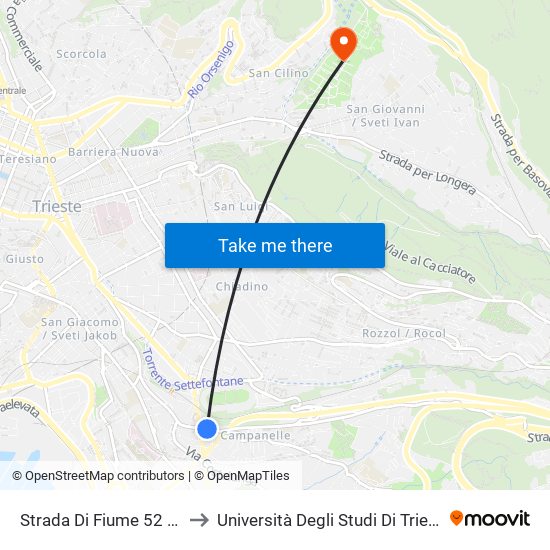 Strada Di Fiume 52 (Angolo Via Zammattio) to Università Degli Studi Di Trieste - Comprensorio San Giovanni map