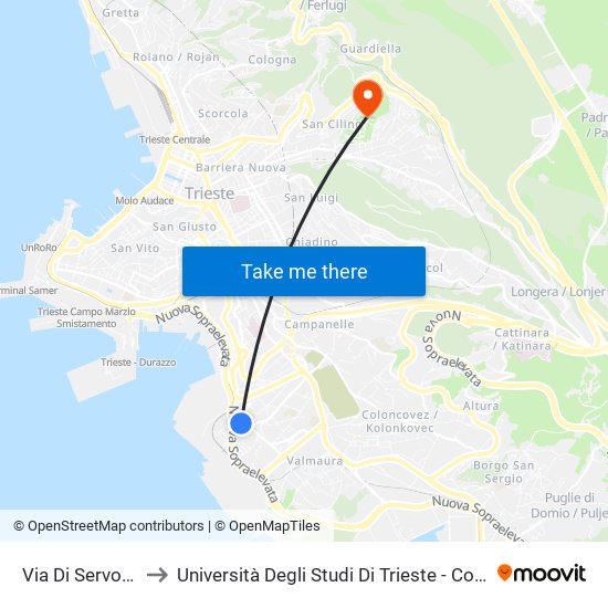 Via Di Servola (Chiesa) to Università Degli Studi Di Trieste - Comprensorio San Giovanni map