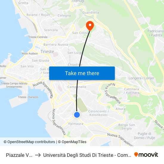 Piazzale Valmaura to Università Degli Studi Di Trieste - Comprensorio San Giovanni map