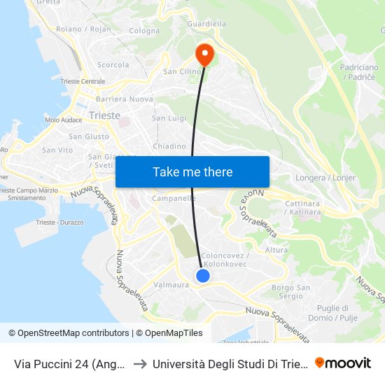 Via Puccini 24 (Angolo Via Pietro Mascagni) to Università Degli Studi Di Trieste - Comprensorio San Giovanni map