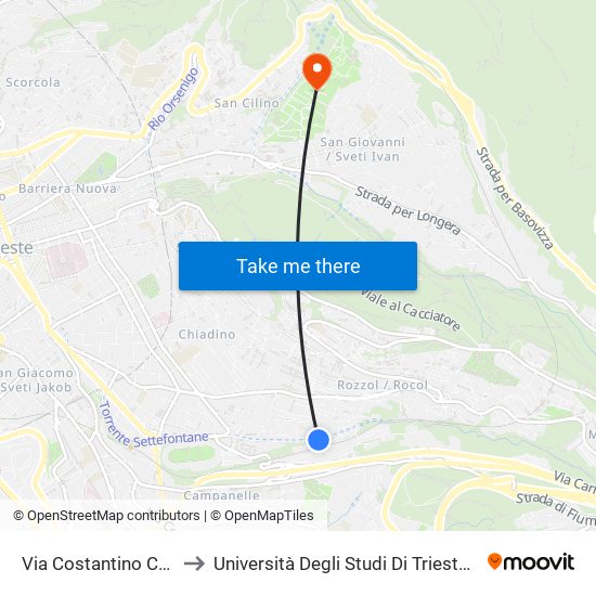 Via Costantino Cumano 22 (Musei) to Università Degli Studi Di Trieste - Comprensorio San Giovanni map