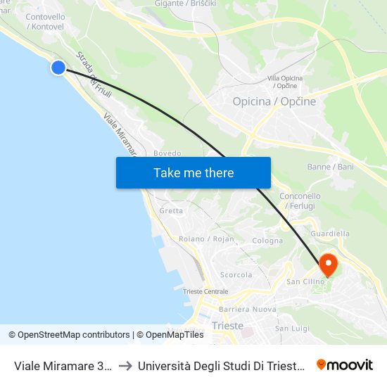 Viale Miramare 303 (California Inn) to Università Degli Studi Di Trieste - Comprensorio San Giovanni map