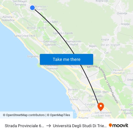 Strada Provinciale 6 Di Comeno 12 (Ternova) to Università Degli Studi Di Trieste - Comprensorio San Giovanni map