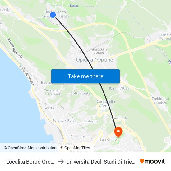 Località Borgo Grotta Gigante 34 (Piazza) to Università Degli Studi Di Trieste - Comprensorio San Giovanni map