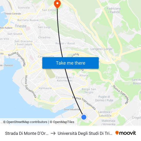 Strada Di Monte D'Oro 345 (Località Francovec) to Università Degli Studi Di Trieste - Comprensorio San Giovanni map