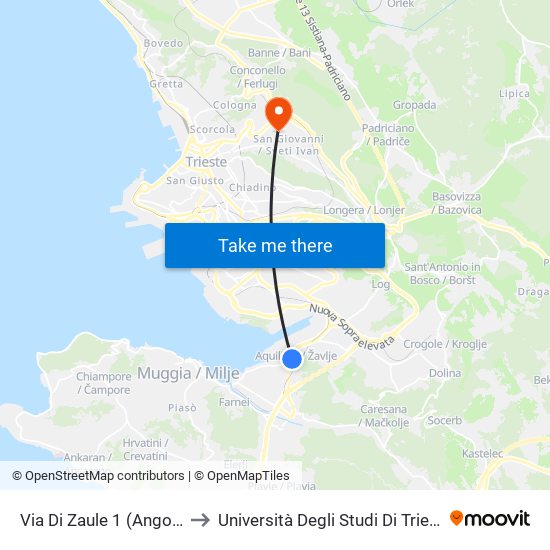 Via Di Zaule 1 (Angolo Via Flavia Di Aquilinia) to Università Degli Studi Di Trieste - Comprensorio San Giovanni map
