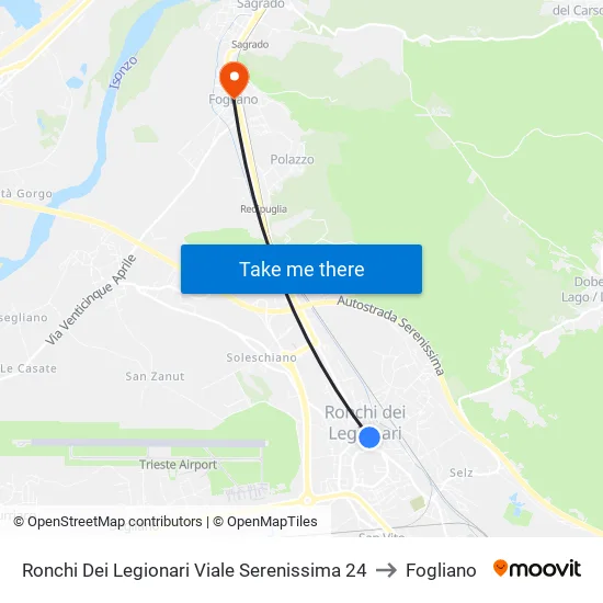 Ronchi Dei Legionari Viale Serenissima 24 to Fogliano map