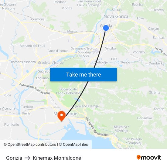 Gorizia to Kinemax Monfalcone map