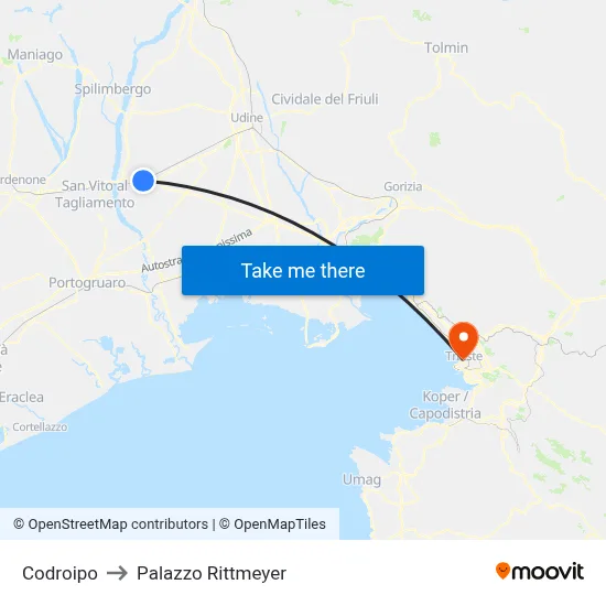 Codroipo to Rittmeyer Palace map